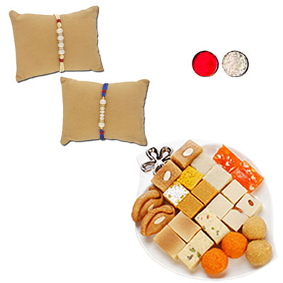 "Embrace Pearl Rakhi Combo -JPRAK-23-07, 500gms of Assorted Sweets(ED) - Click here to View more details about this Product